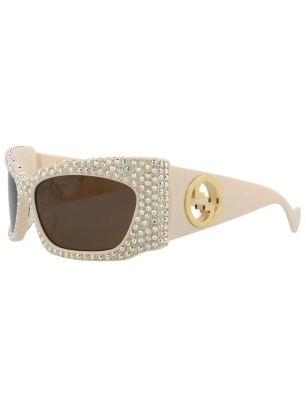 New Gucci Womens Shield/Wrap Ivory Ivory Brown Fashion Designer Sunglasses